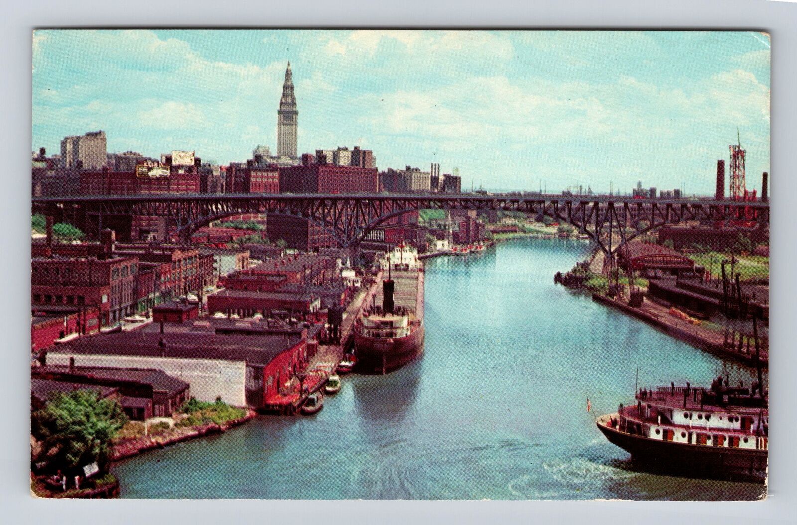 Cleveland OH-Ohio, Entrance To Cuyahoga River Vintage c1976 Souvenir Postcard