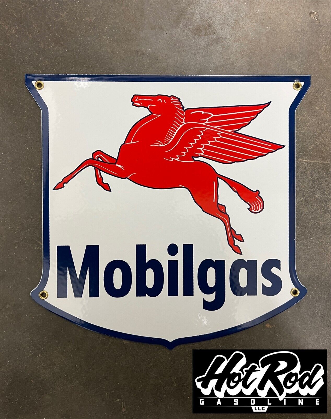 MOBIL Mobilgas Shield Porcelain Sign - Gas Pump Parts