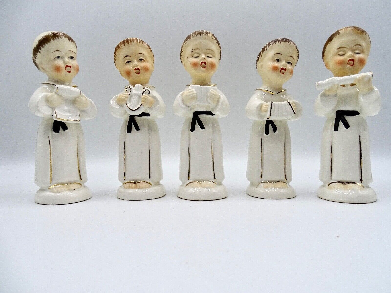 Set of 5 Vintage Musical Monk Choir Boys Porcelain Figurines Japan 4.5 Inches