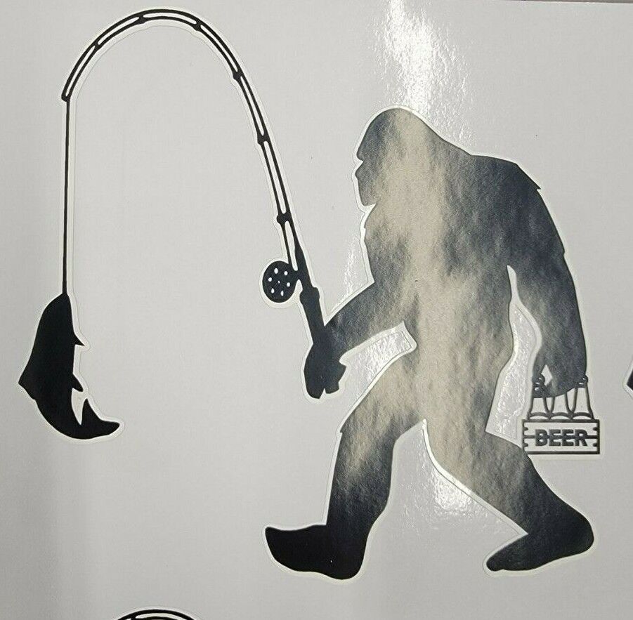 Bigfoot Sasquatch Bigfoot Fishing and Beer durable sticker 4