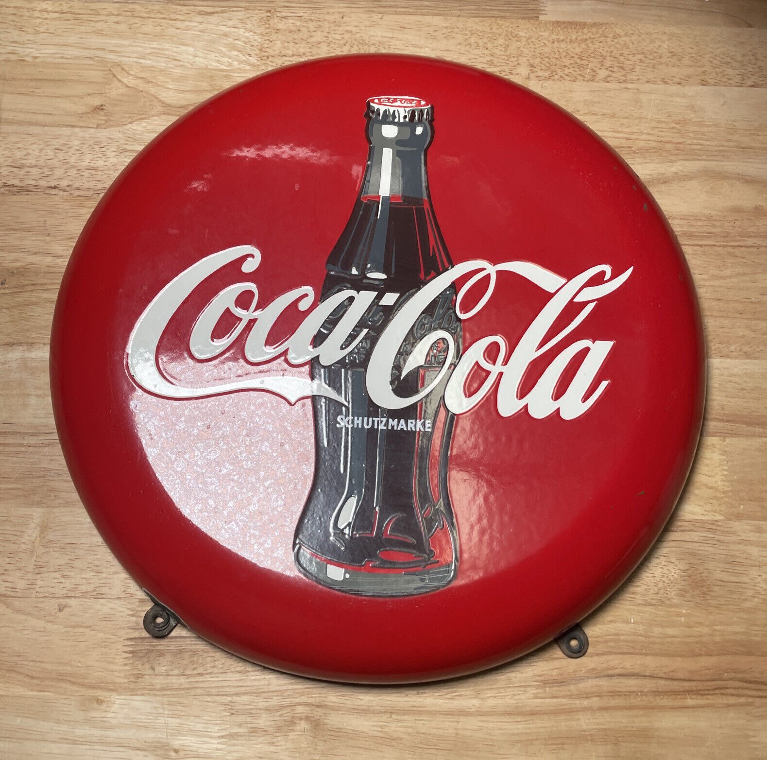 RARE 1960’s Austria Coca-Cola “SCHUTZMARKE” 16” Dia Dome Metal Porcelain Sign
