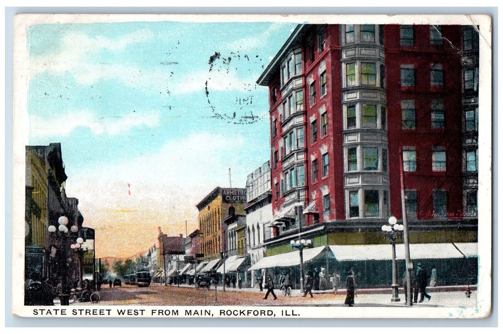 Rock Island Illinois IL Postcard State Street West From Main  Scene 1916 Vintage