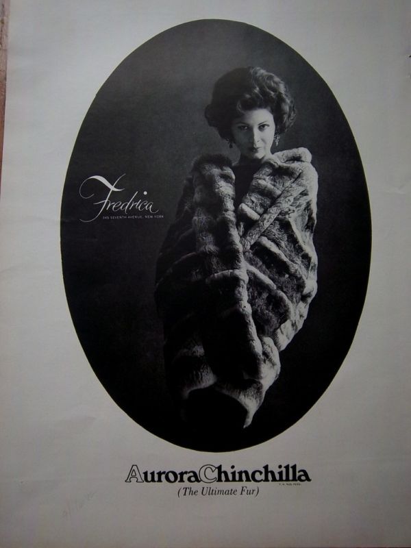 1961 Womens Vintage Fredrica Aurora Chinchilla Ultimate Fur Coat Ad