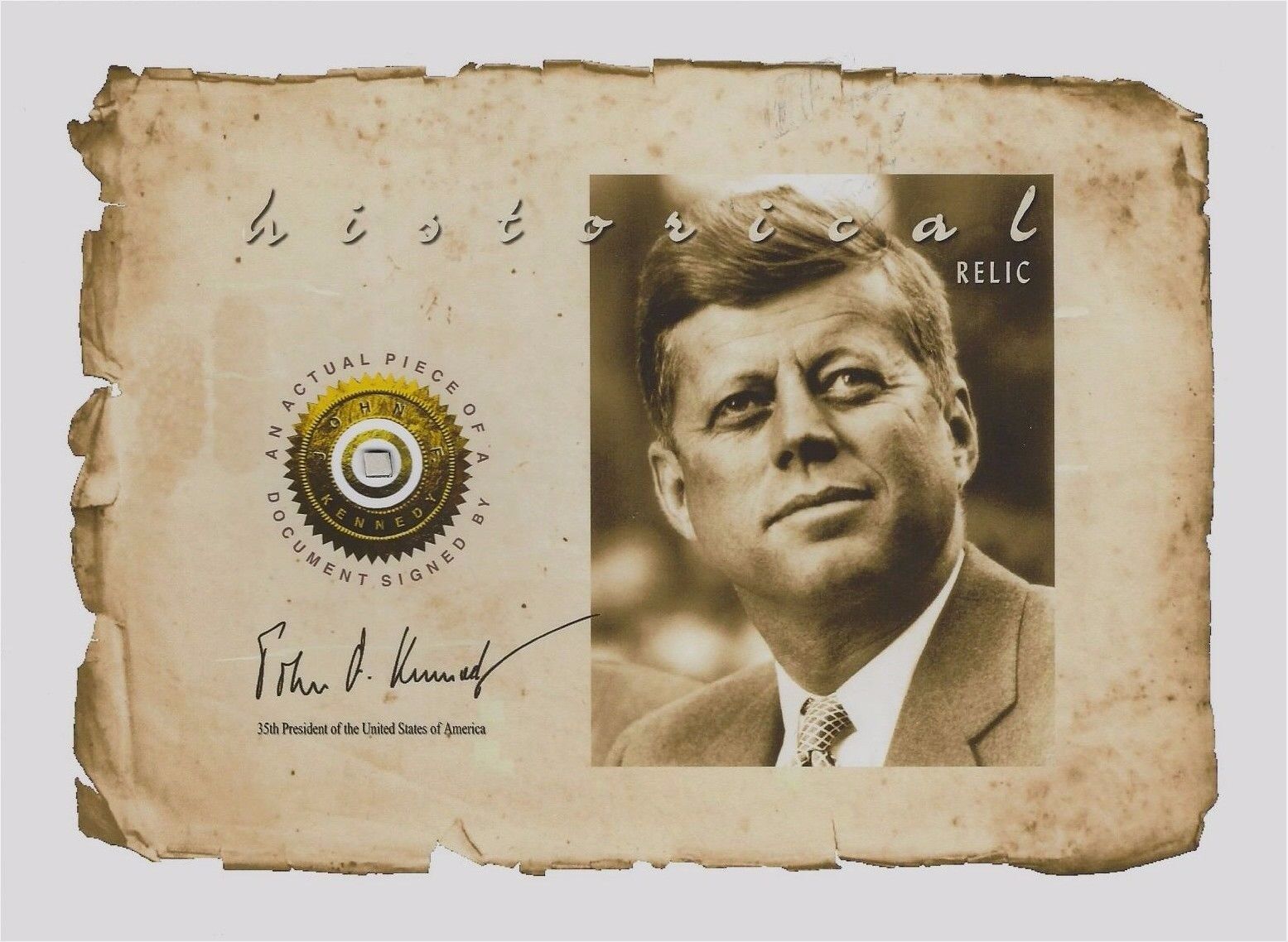 JOHN F. KENNEDY handled, signed PIECE OF DOCUMENT relic, swatch, owned, personal