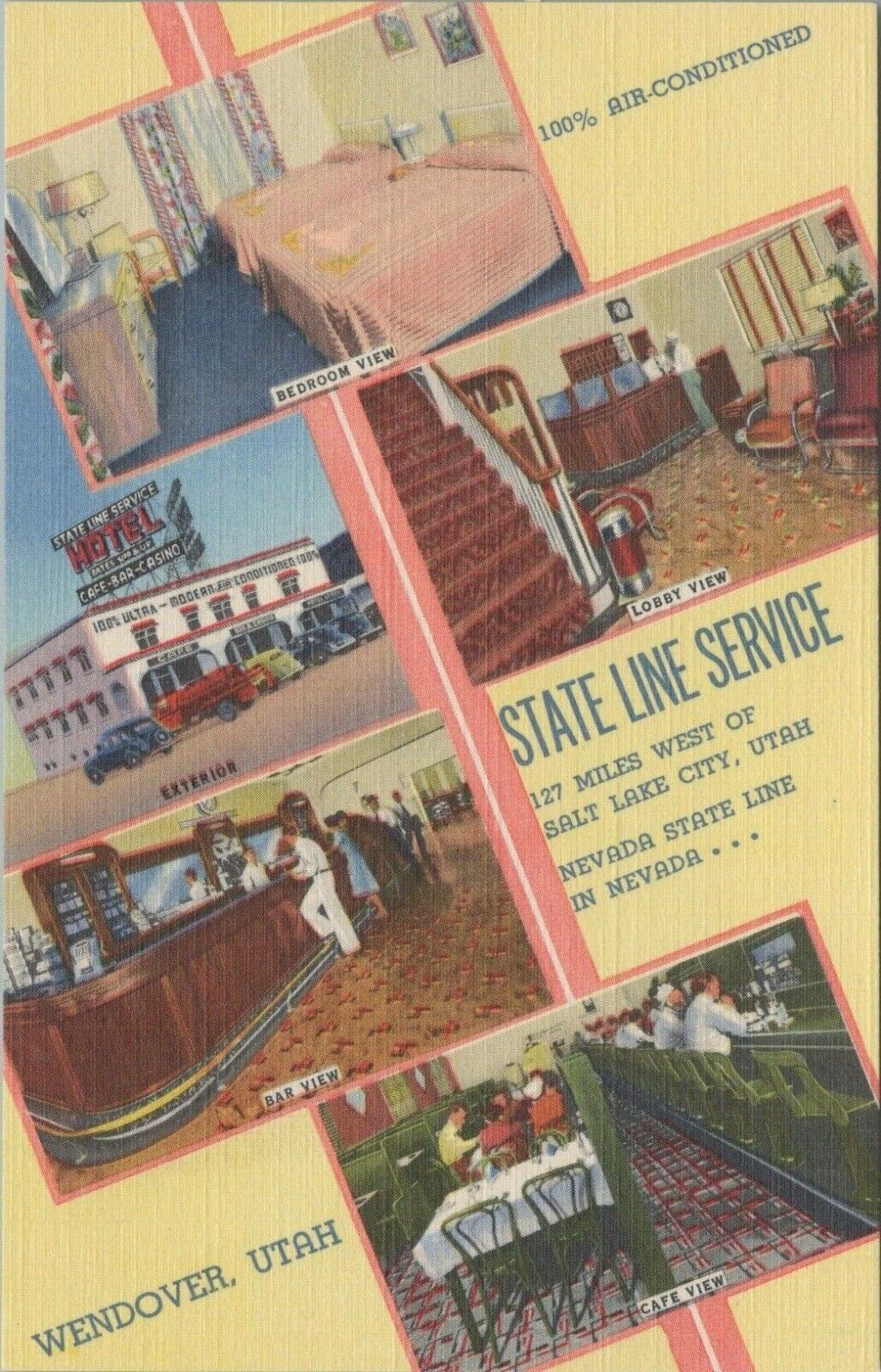 State Line Service Salt Lake City Wendover Utah Linen Vintage Post Card