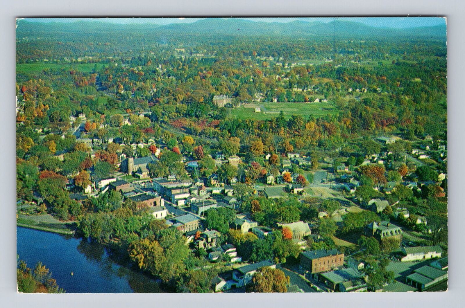 Fort Edward NY- New York, Aerial Of Town Area, Antique, Vintage c1976 Postcard