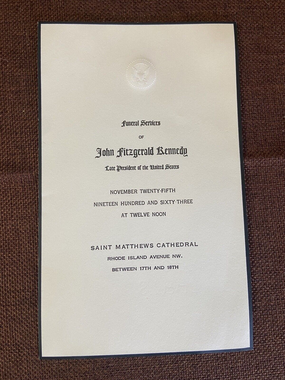 John F. Kennedy Funeral Invitation 11/25/63
