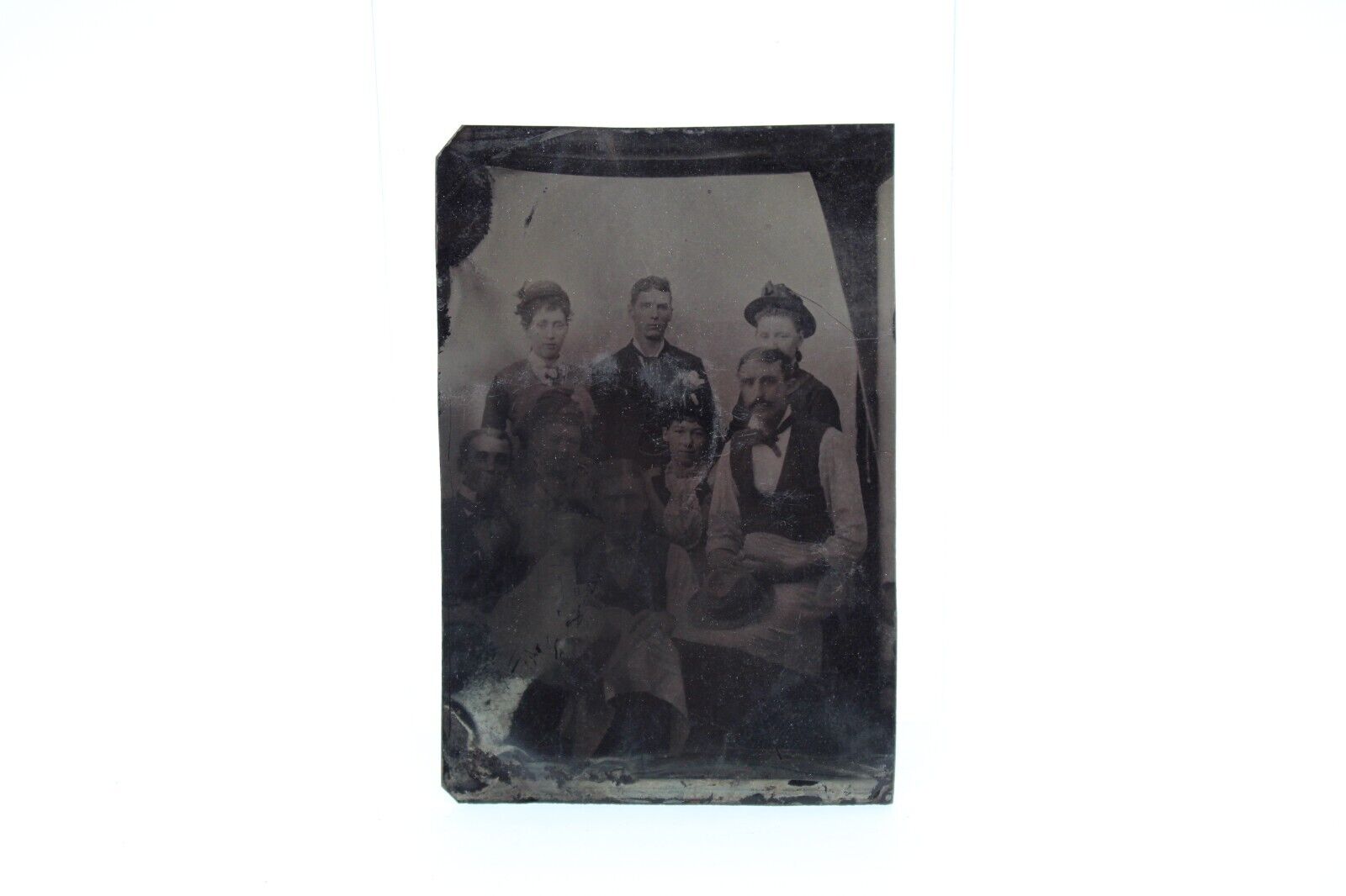 Victorian Blue Collar Working Family Portrait Fashion Photo Antique Tintype