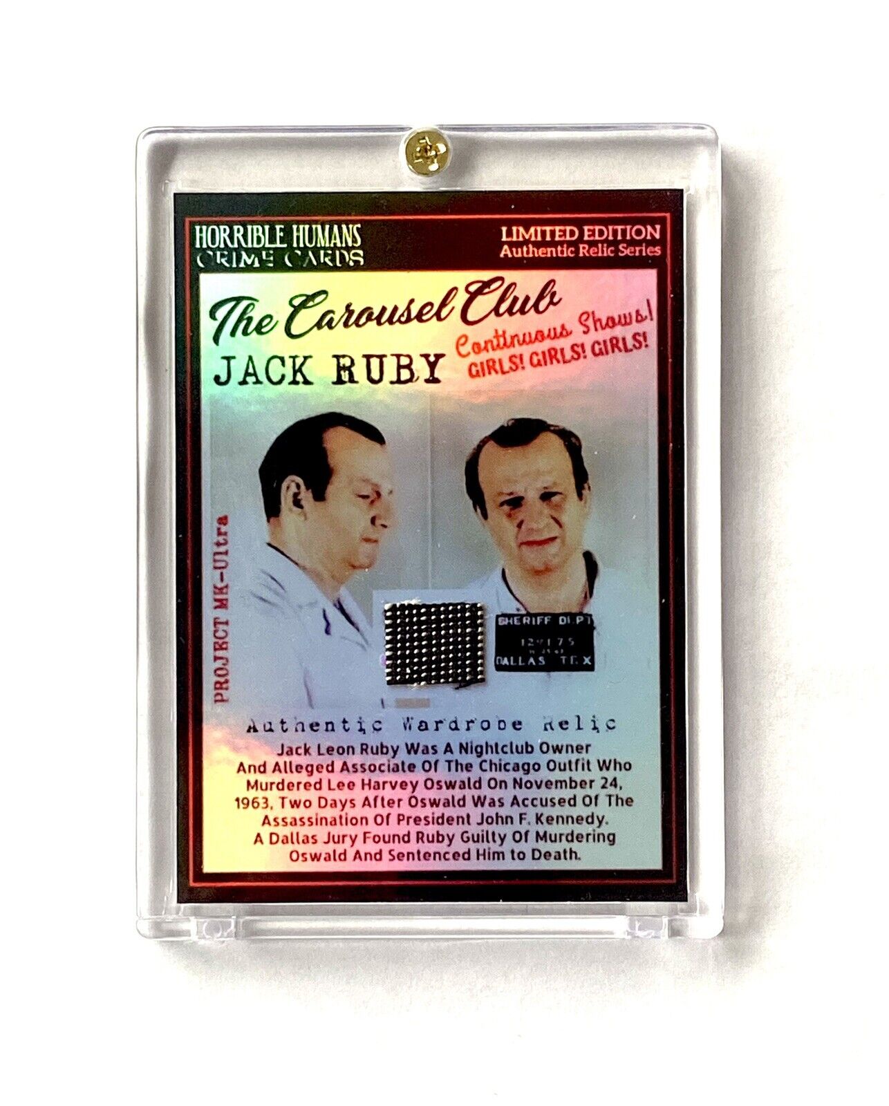 JACK RUBY Custom Relic Silver Holo Trading Card In Case - COA/Details On Back
