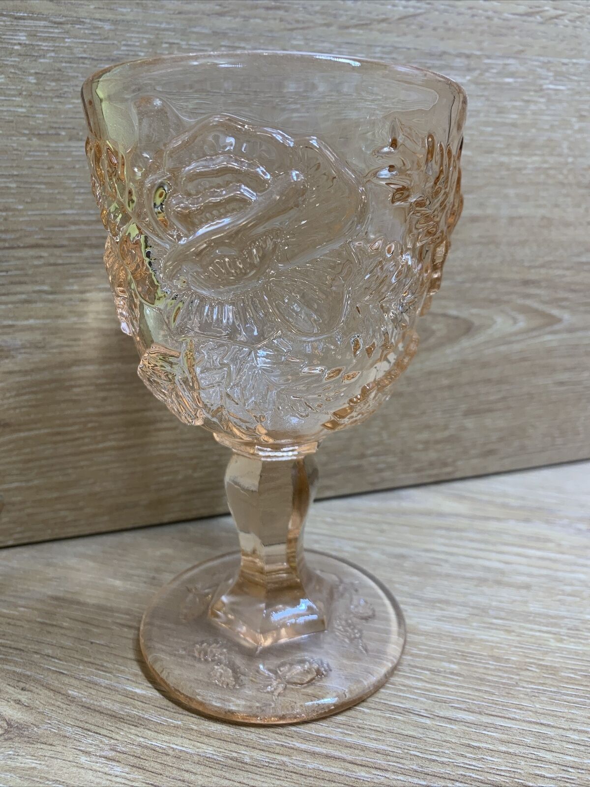Vintage Madonna Inn Peach Fenton Wild Rose Glass Water Goblet