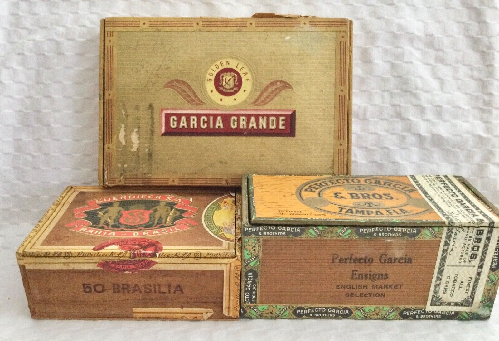 3 Vintage Cigar Boxes ~ Garcia Grande, Perfecto Garcia & Bros., Suerdieck S/A