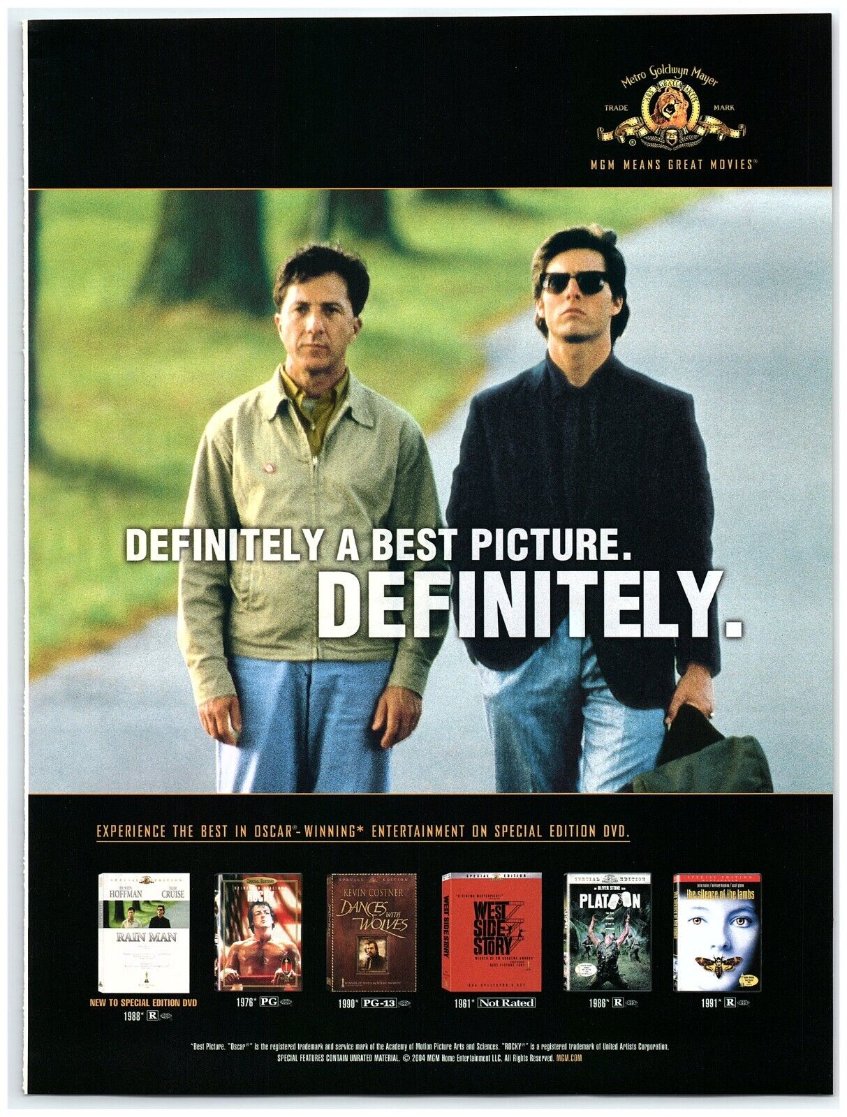2004 MGM Movies Print Ad, Rain Man Tom Cruise Dustin Hoffman Best Picture Oscar