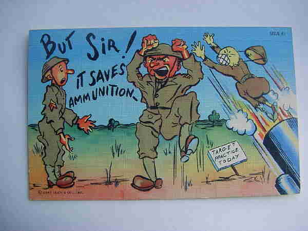 Scarce WWII Patriotic Anti-Axis Propaganda Postcard, Japanese Soldier, Artillery