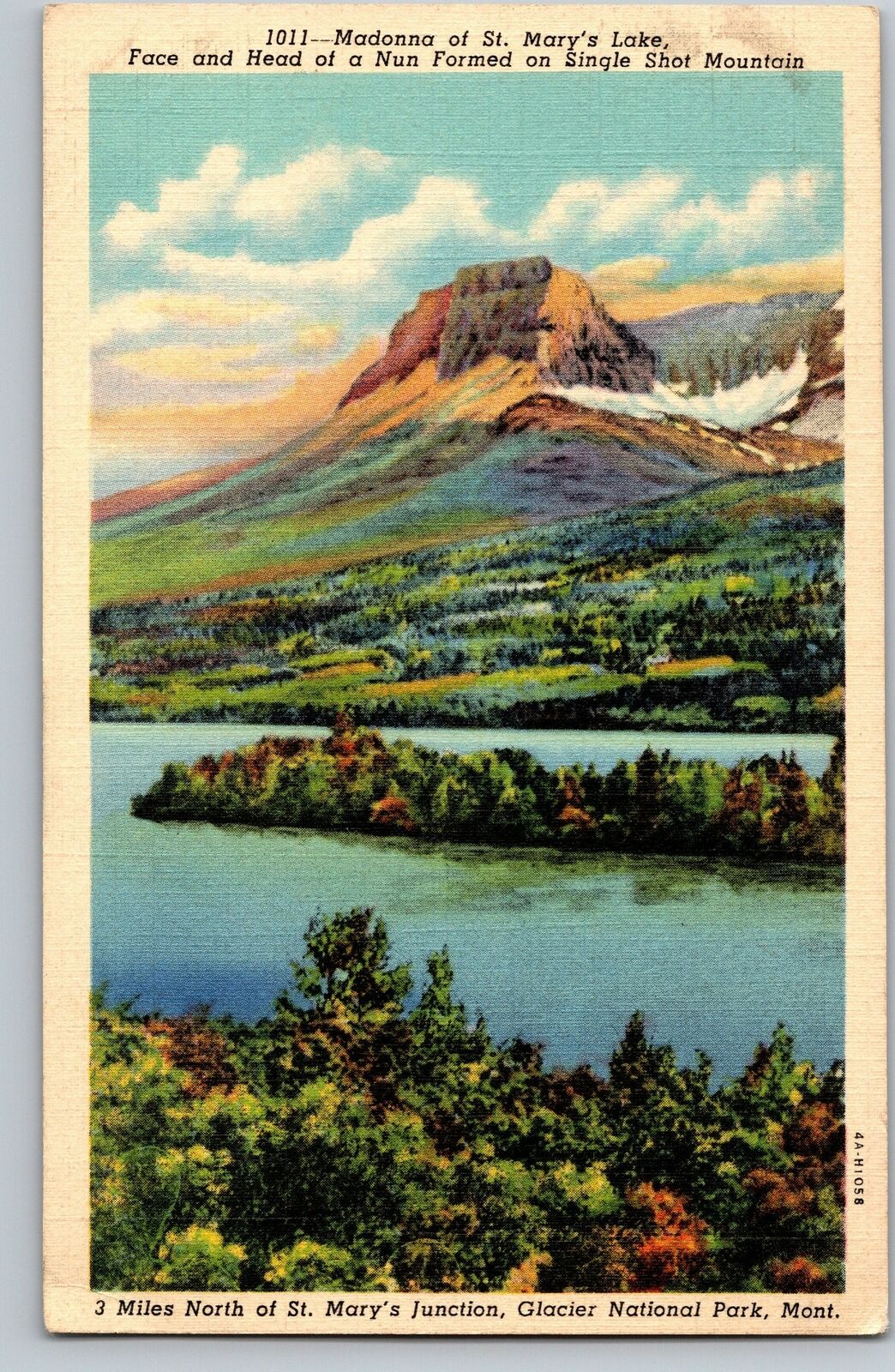 Madonna of St Mary's Lake Glacier Nat'l Park Single Shot 1011 Montana Postcard
