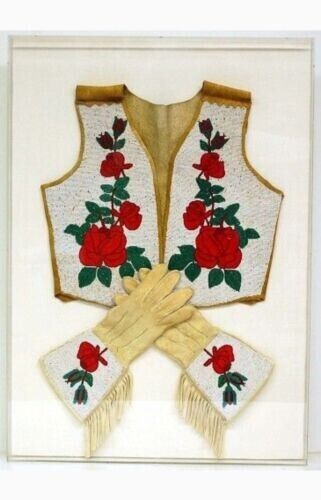 Old American Style Handmade Floral Beaded Powwow Vest & Gauntlet PVG89