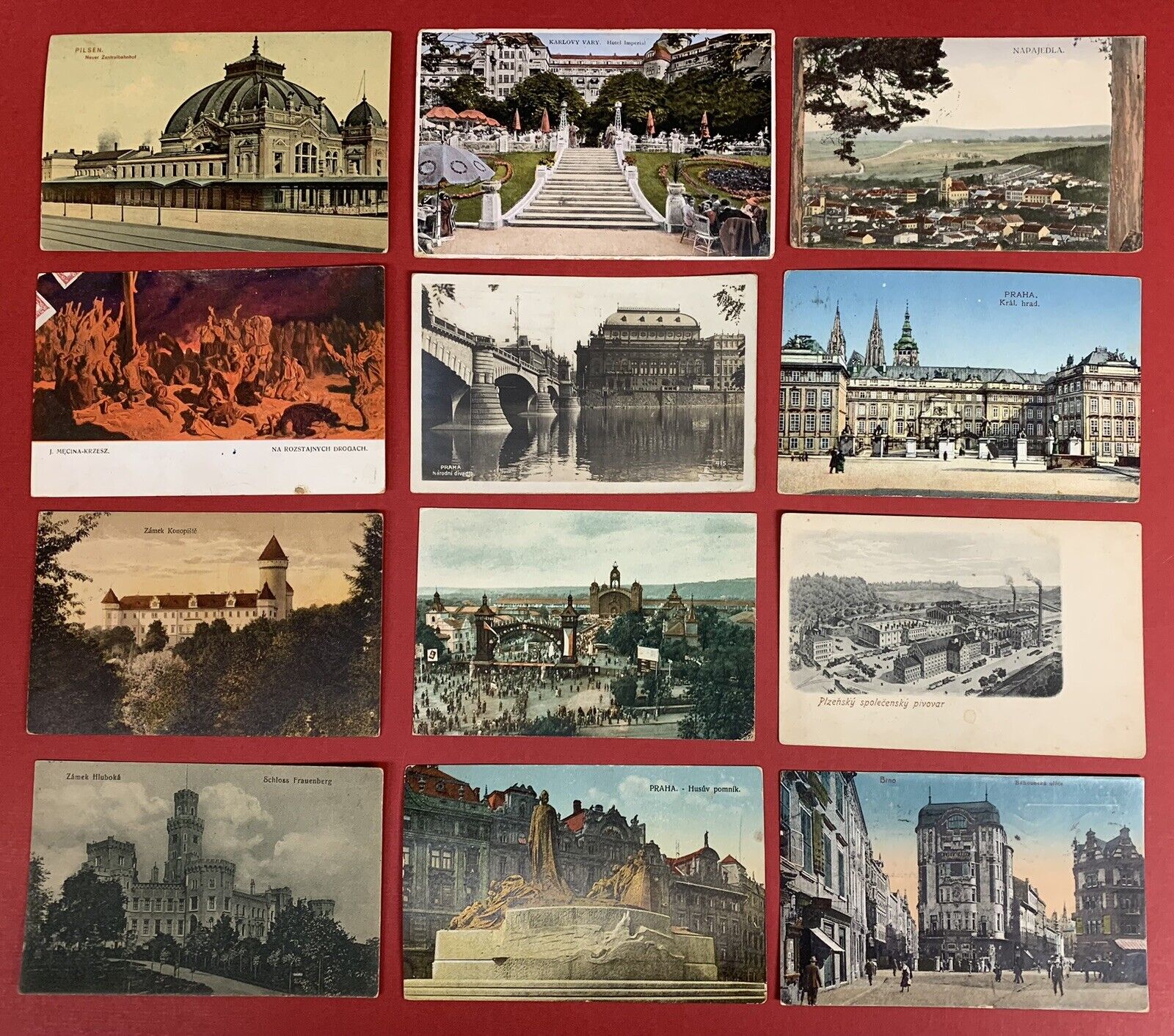 Czechoslovakia, Lot of 12 Diff. Early Postcards Circa 1916-1930, Used and Unused