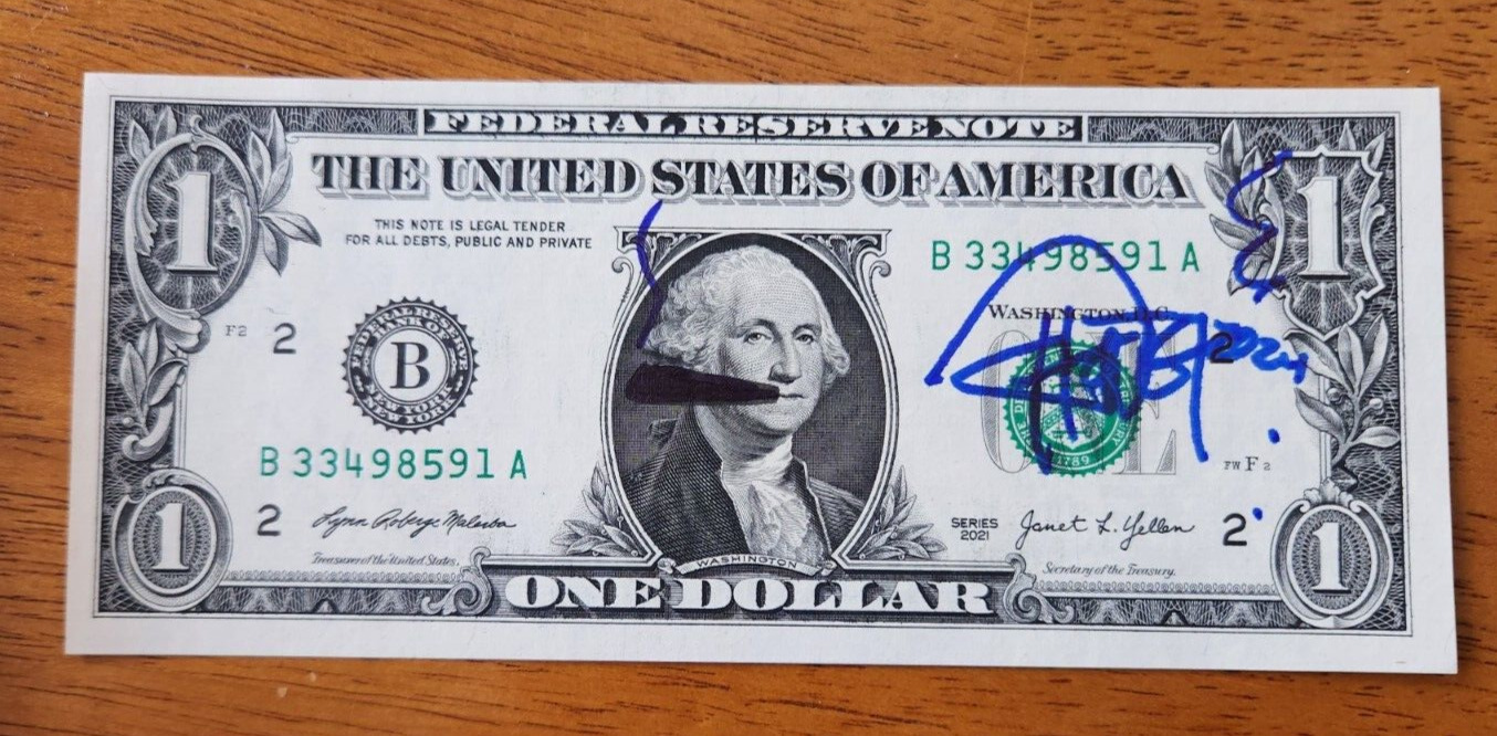 Autographed Tommy Chong dollar bill with sketch w/coa  CHEECH & CHONG