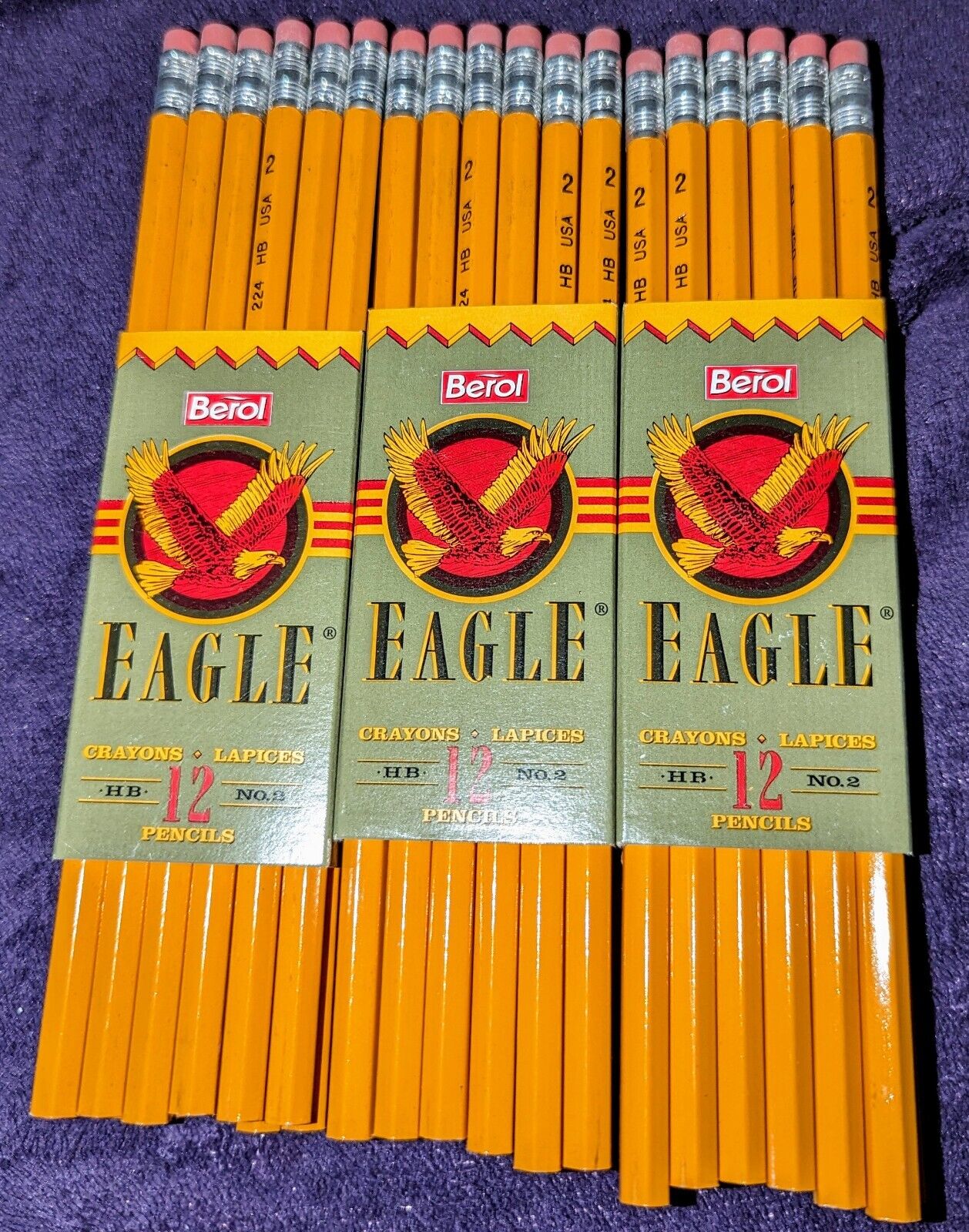 Vtg Berol Pencils Eagle No. 2 HB Lot of 36 (3 Packs of 12) New Old Stock 1993 ✏️