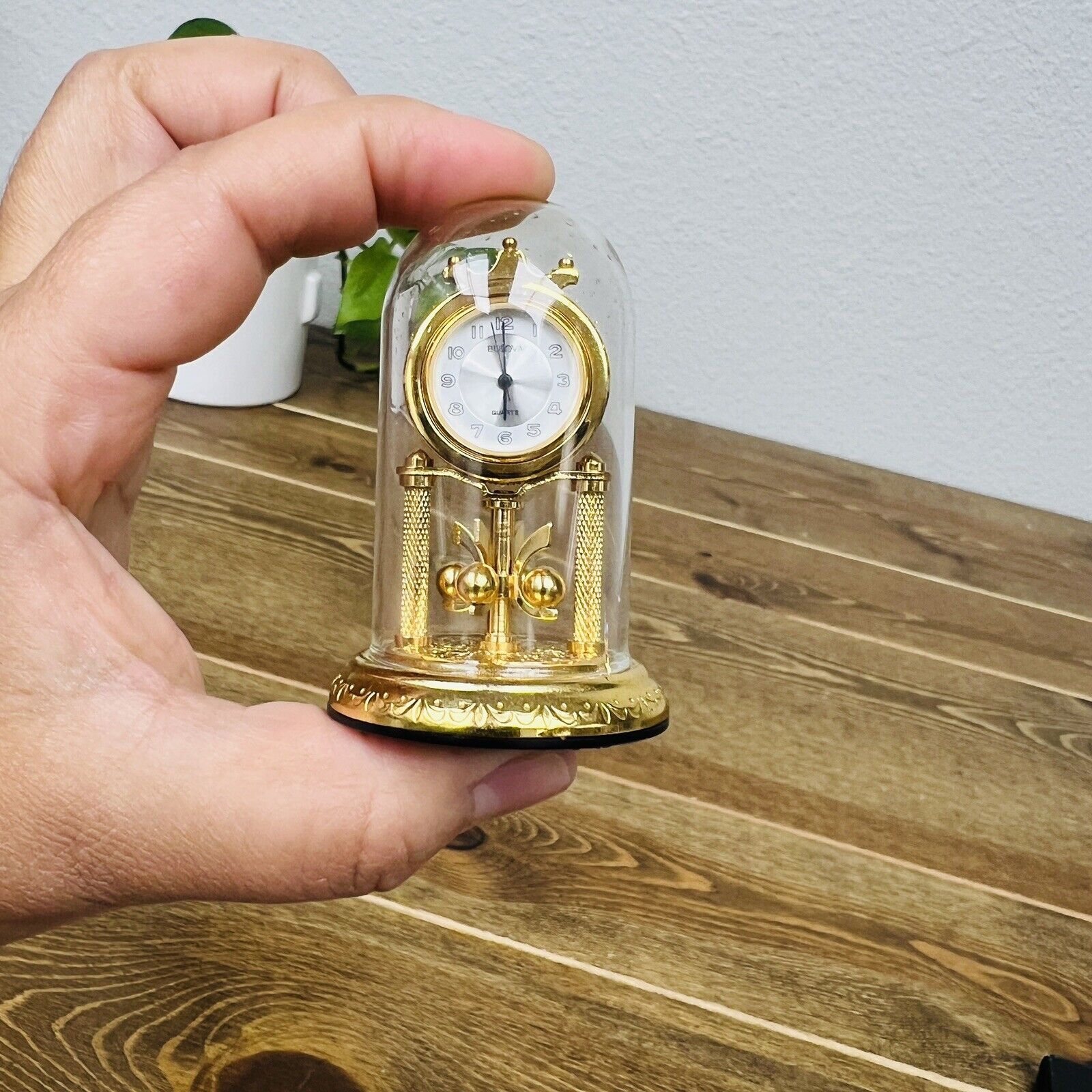 Bulova 1990 Solid Brass Candice Anniversary & Glass Dome Miniature Clock