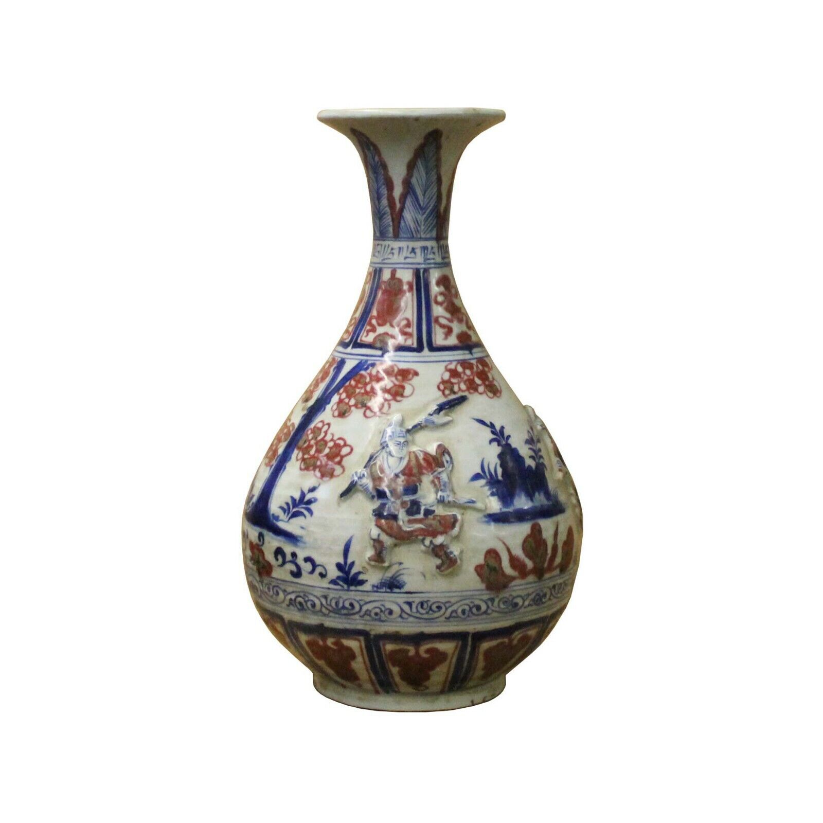Handmade Ceramic Red Blue White Dimensional People Vase Jar cs5133