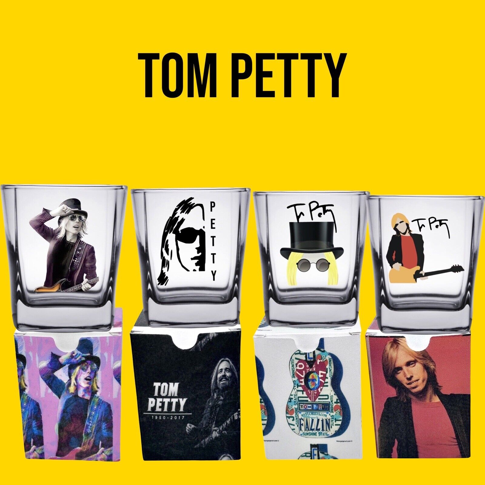Tom Petty Shot Glass Set Of 4/ Matching Gift Boxes