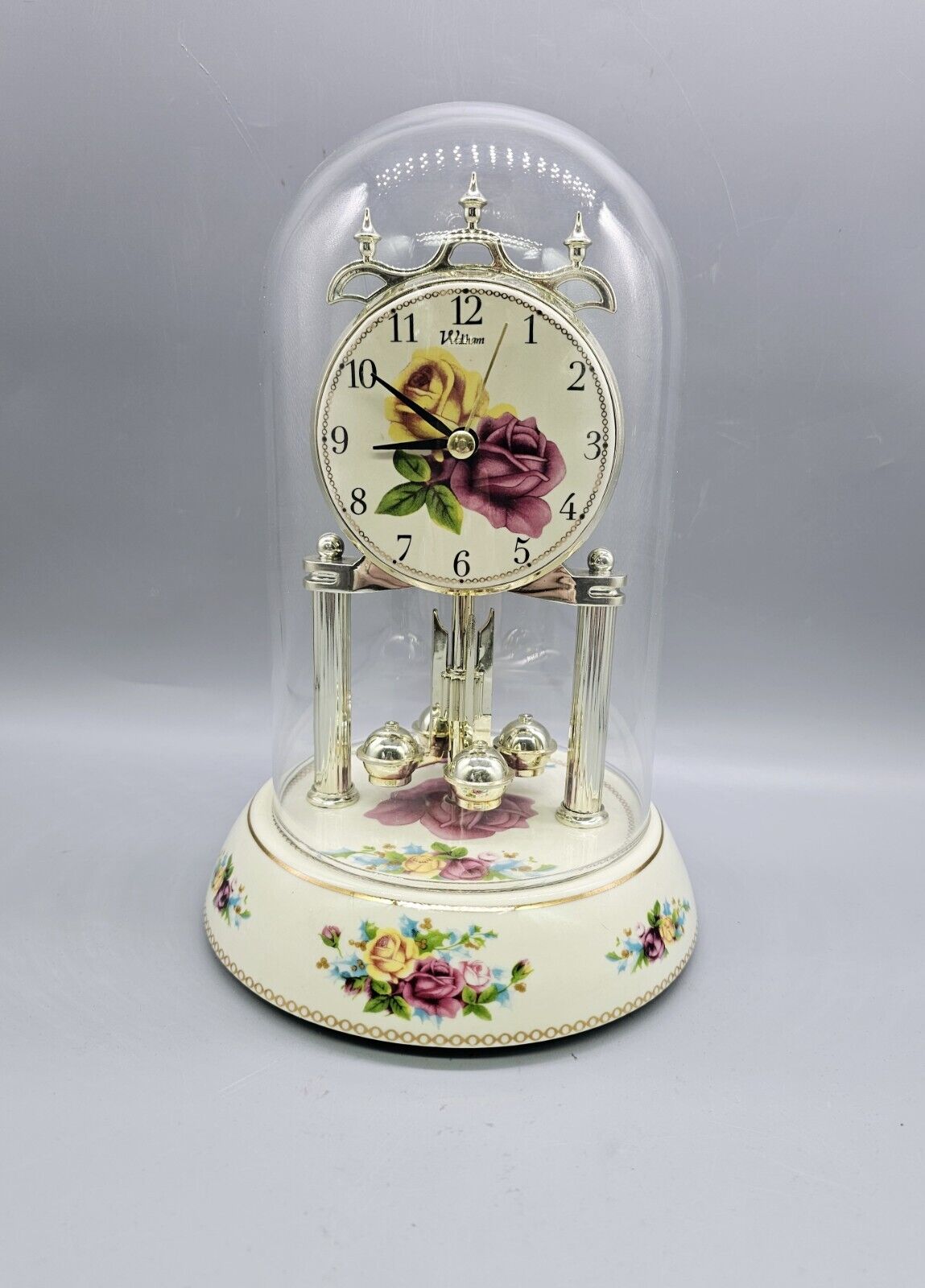 Vintage Waltham Roses Westminster Anniversary Domed Porcelain Clock