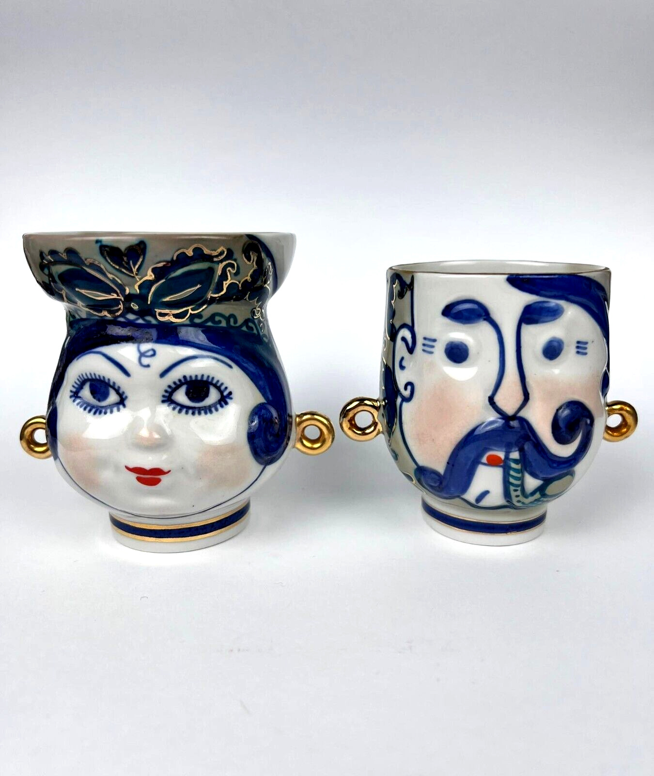 1960 Vintage Porcelain Vases Handmade Cobalt Odarka Karas Korosten Ukraine Signe