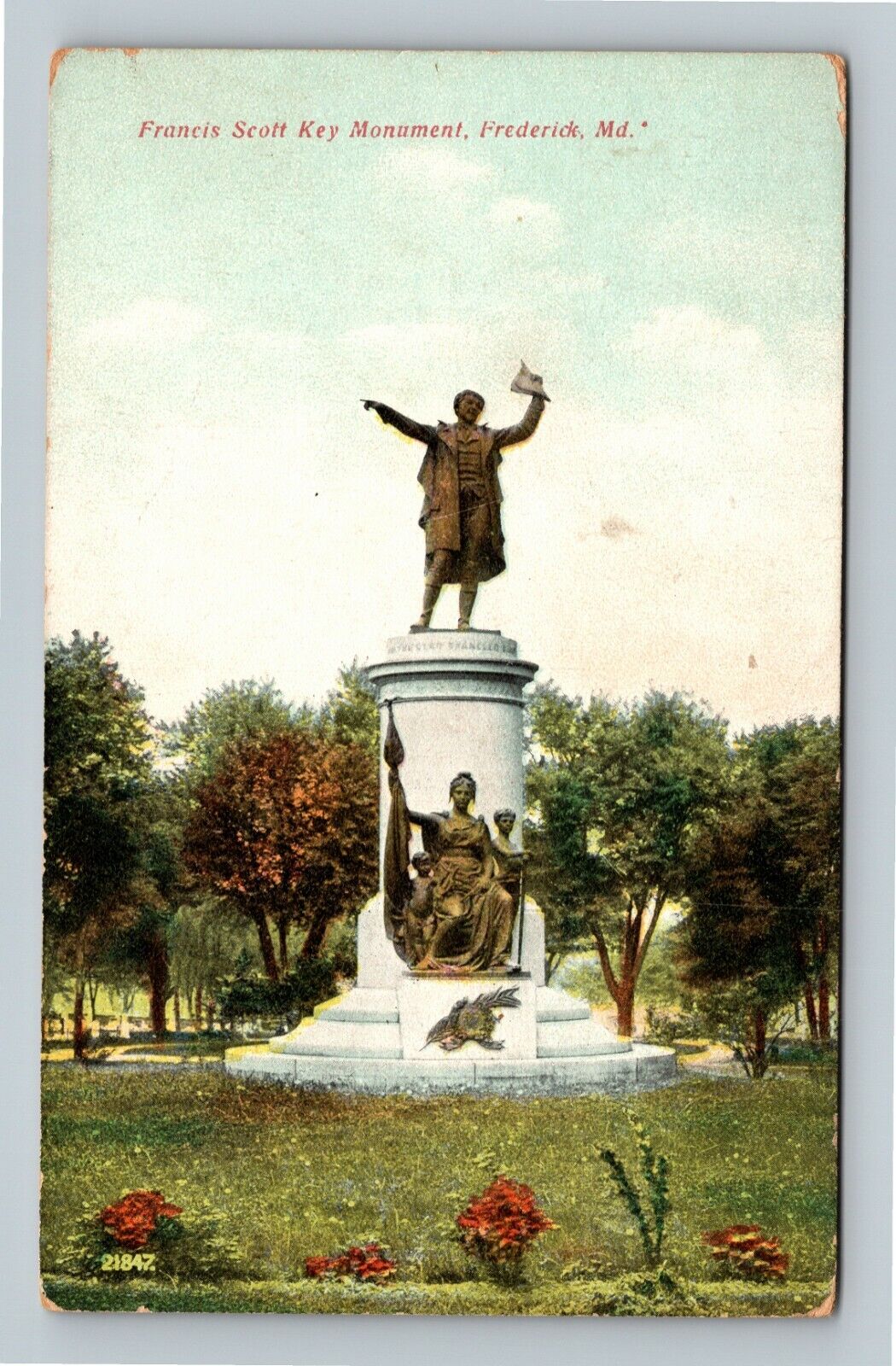 Frederick MD, Francis Scott Key Monument, Maryland Vintage Postcard