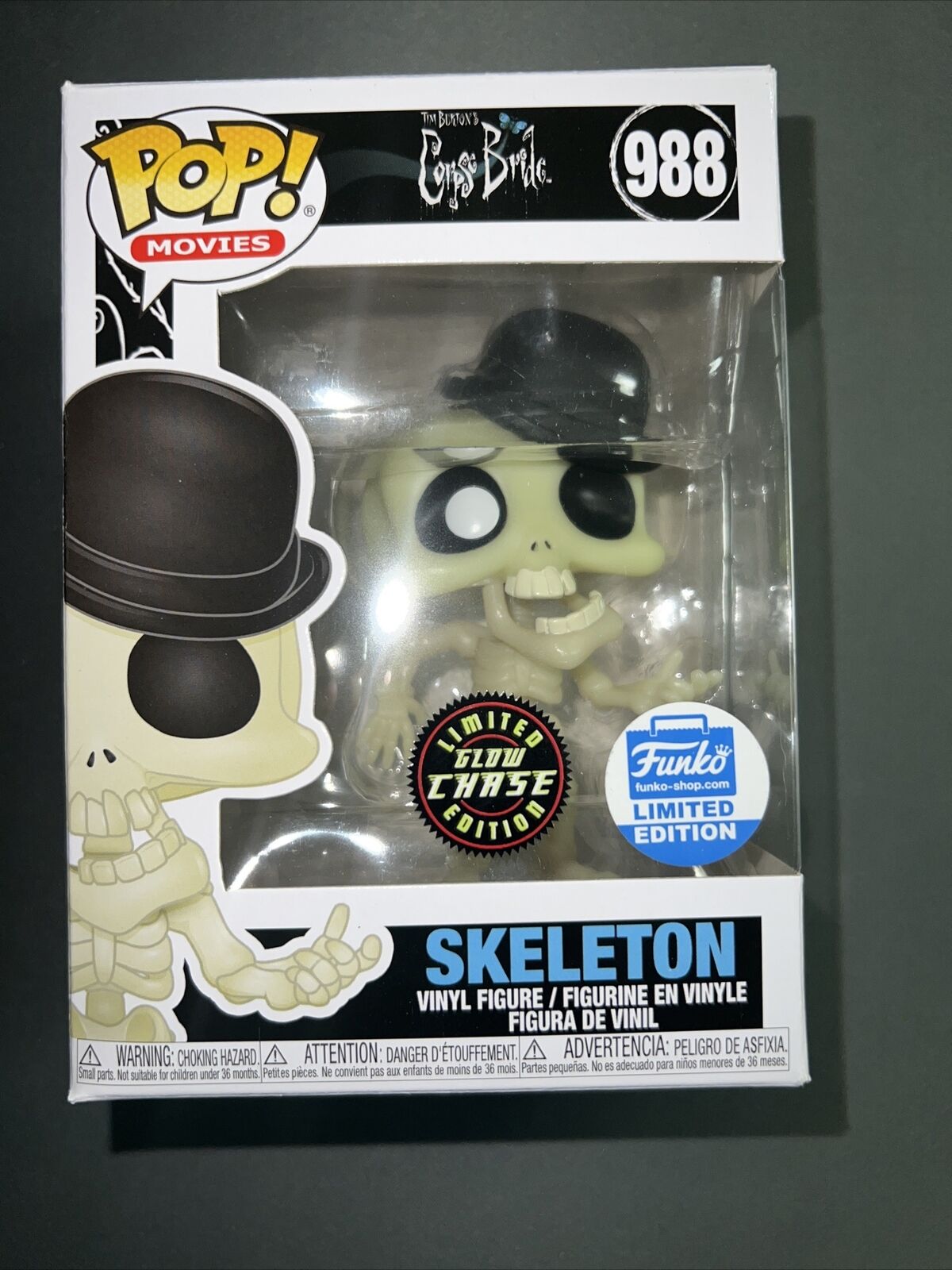 Skeleton Chase #988 Funko Shop Exclusive GITD with Pop Protector Corpse Bride 
