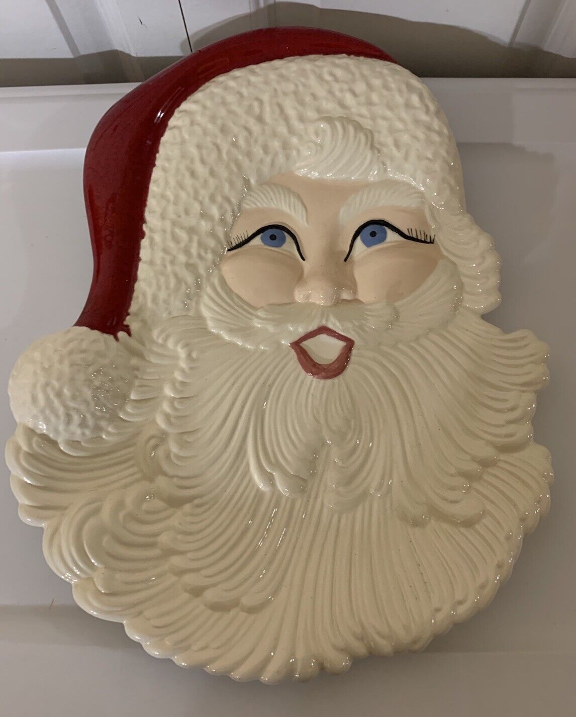 Vtg Atlantic Mold Painted Ceramic Santa Claus Cookie Platter Wall Hanging Jolly