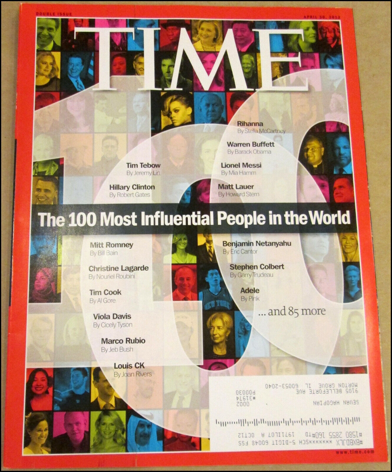 4/30/2012 Time Magazine 100 Most Influential Hillary Clinton Rihanna Adele Tebow