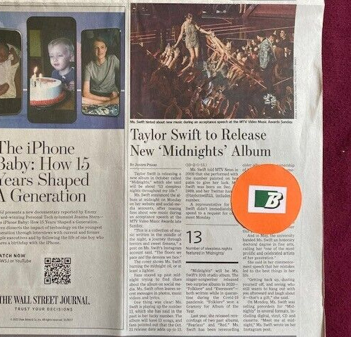 TAYLOR SWIFT RELEASES NEW MIDNIGHTS\' ALBUM THE WALL STREET JOURNAL ARTICLE WSJ ,