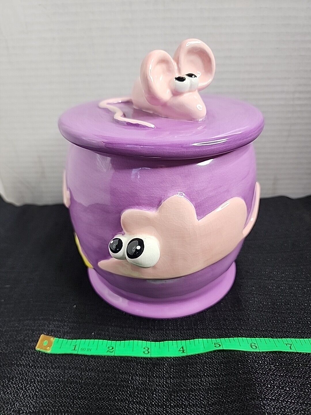 Debby Carmen Mouse Chasing Cheese Pink Purple Kitsch Treat Jar *READ*