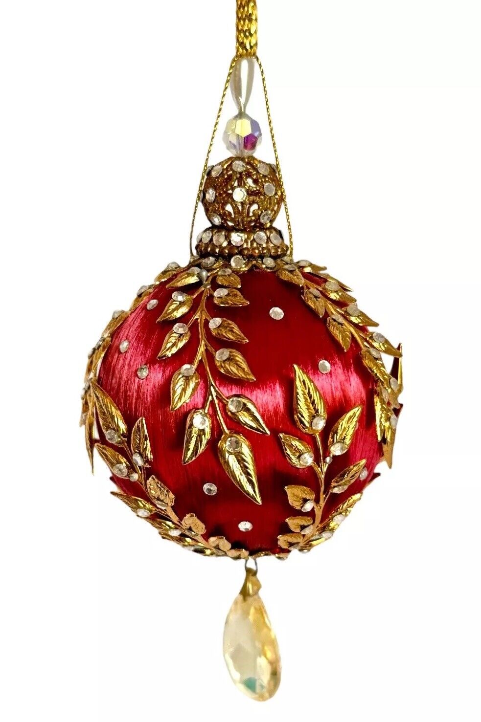 VTG 80s June Zimonick Studio Christmas Ornament SP 504 Leaves of Gold Swarovski
