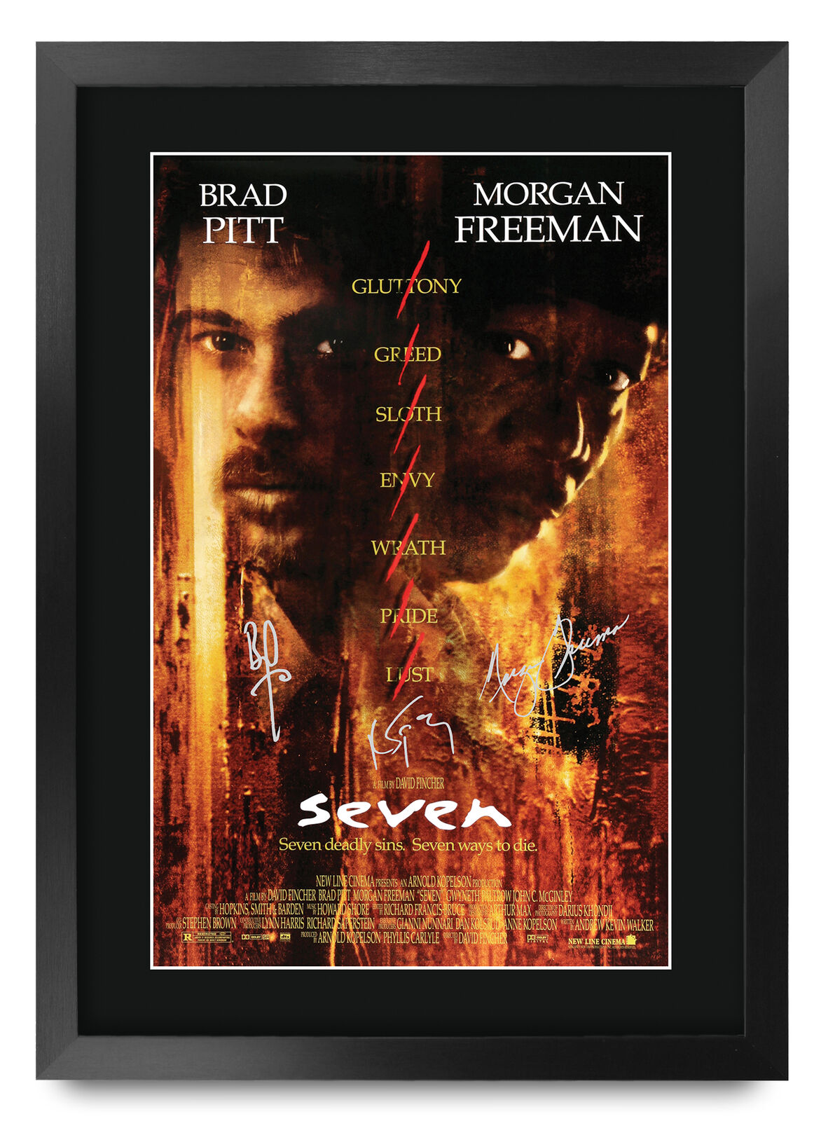 Seven A3 Framed Brad Pitt Morgan Freeman Poster Signed Photo Print for Movie Fan