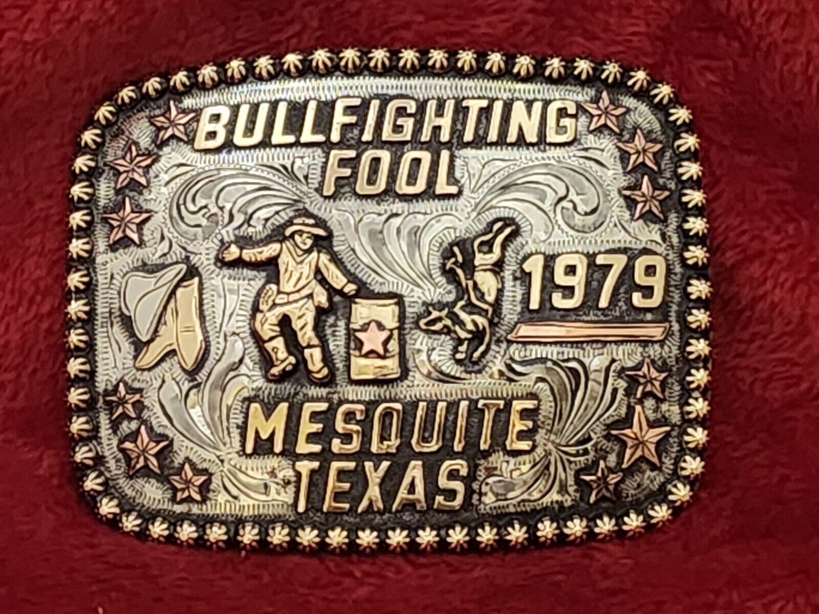 CHAMPION TROPHY RODEO BUCKLE PRO BULLFIGHTER BUCKLE☆MESQUITE TEXAS☆1979☆RARE☆740