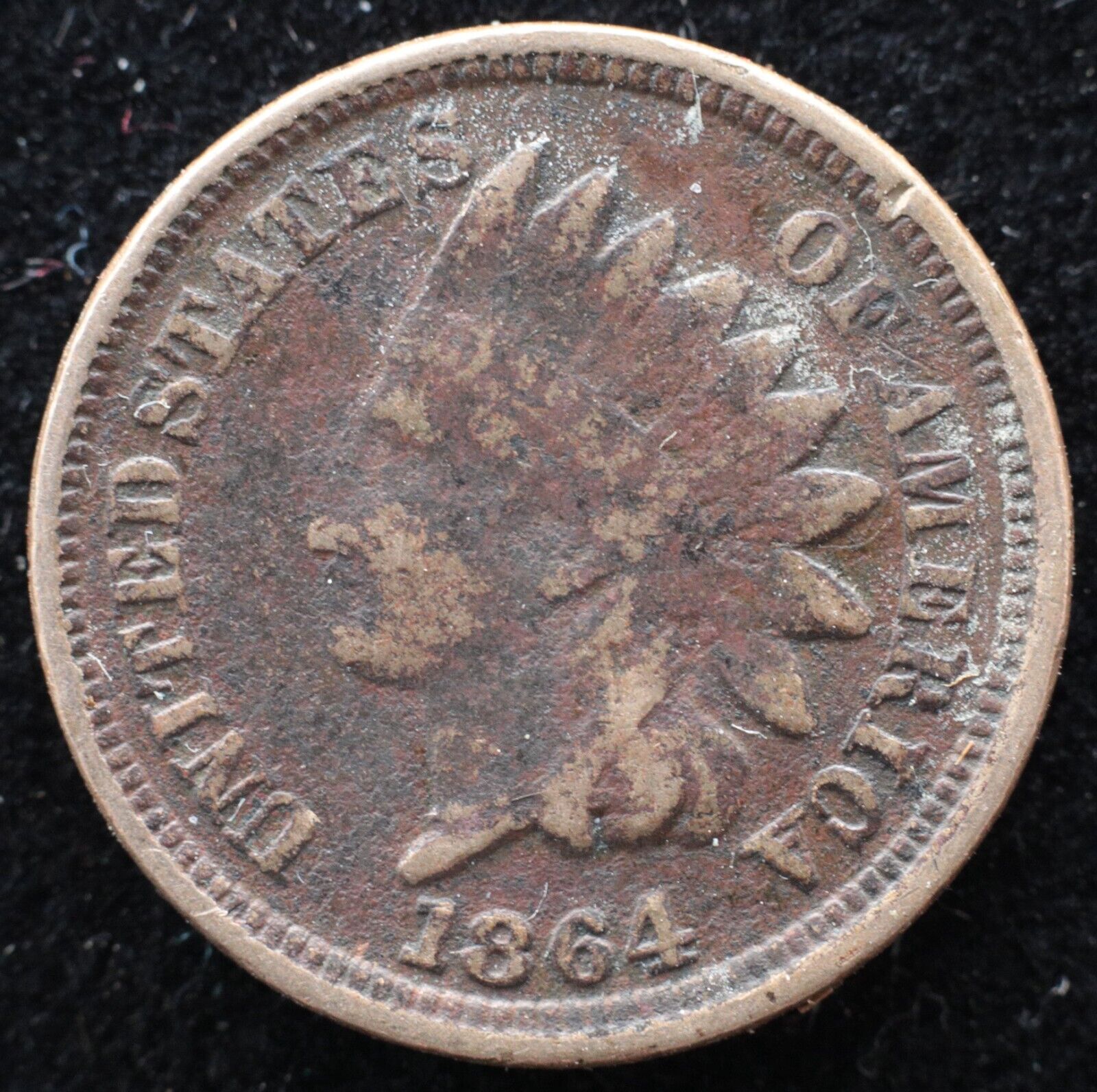KAPPYSCOINS 8165  1864 CN CIVIL WAR USED AND DATED  INDIAN HEAD CENT DARK