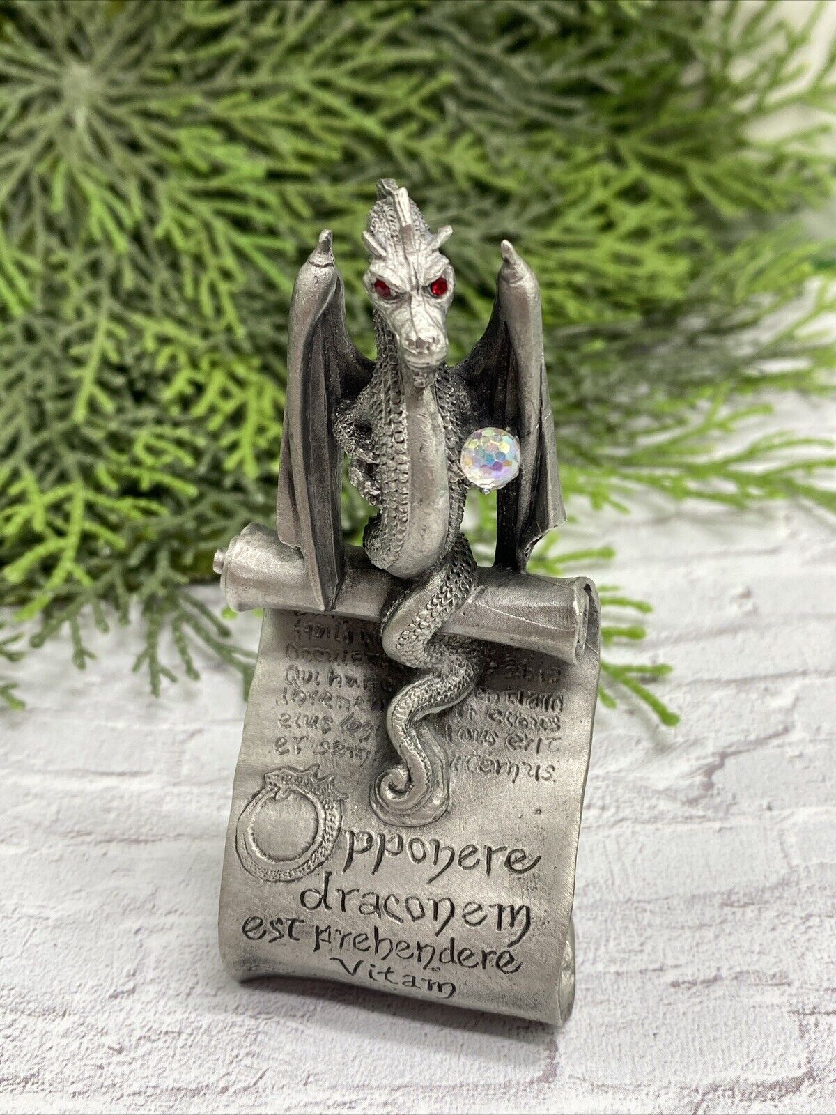Scroll Dragon Perth Pewter Figurine US Artist Ray Lamb-Swarovski Crystal #AC-80