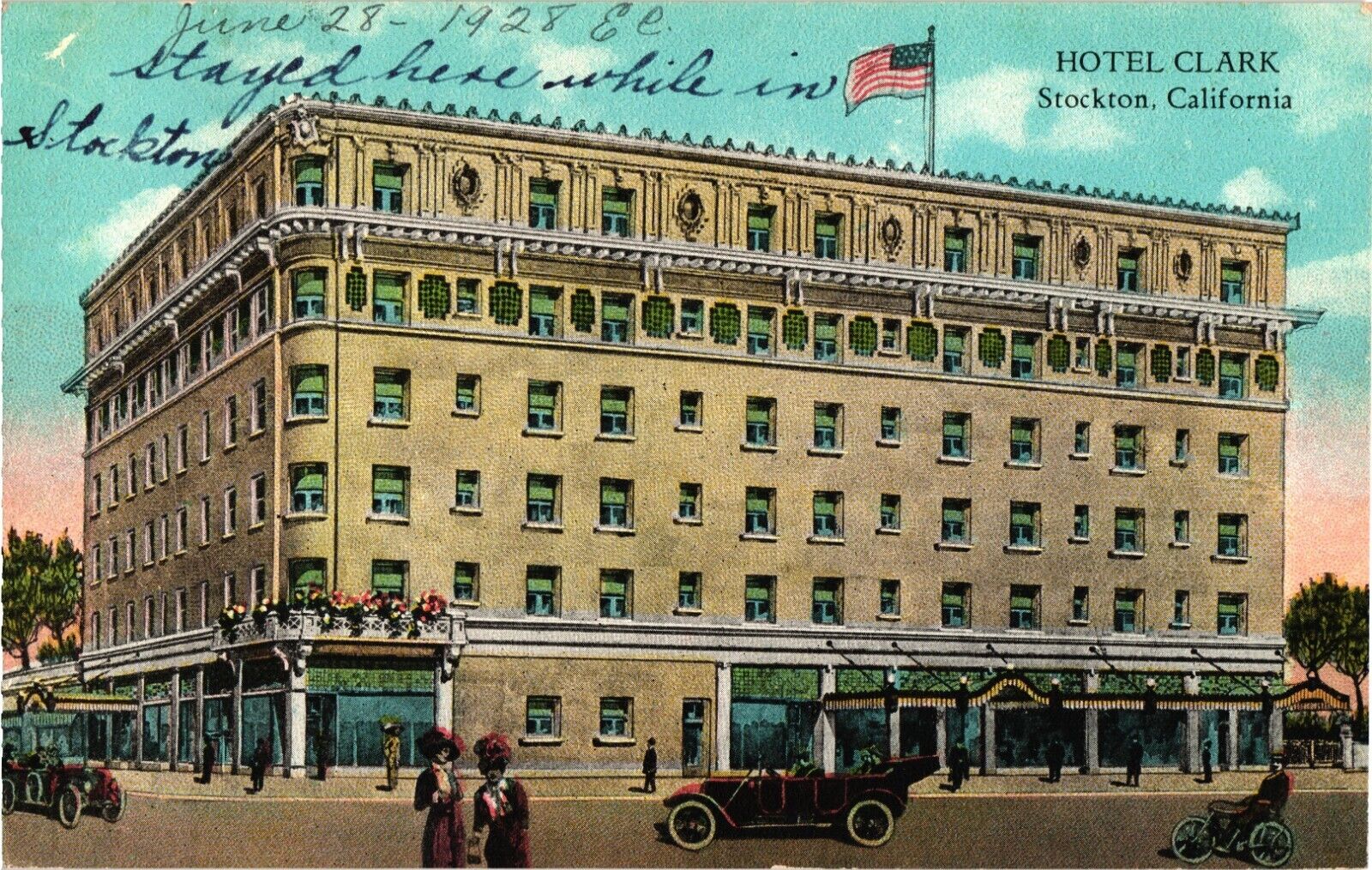 1928 Hotel Clark in Stockton California Burned Down in 1984 Vintage Postcard