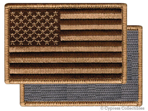 AMERICAN FLAG EMBROIDERED PATCH CAMO BROWN TAN USA US w/ VELCRO® Brand Fastener