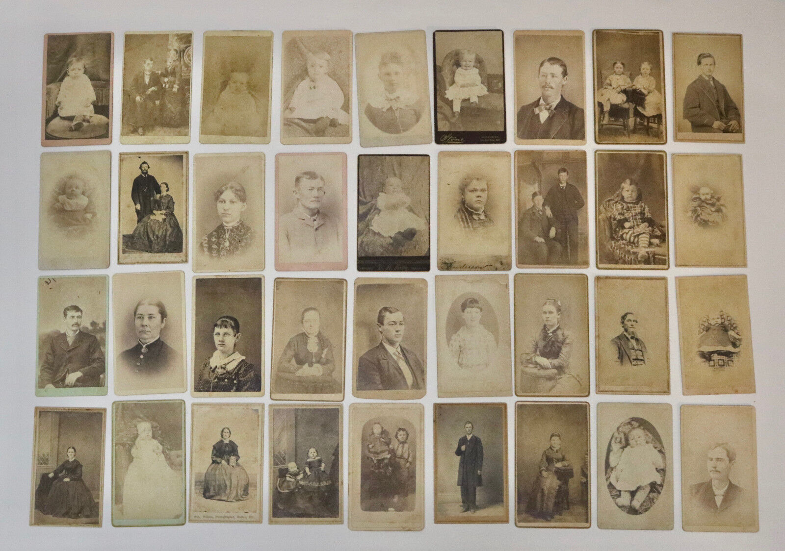antique vintage set of 36 family portrait photographs of people