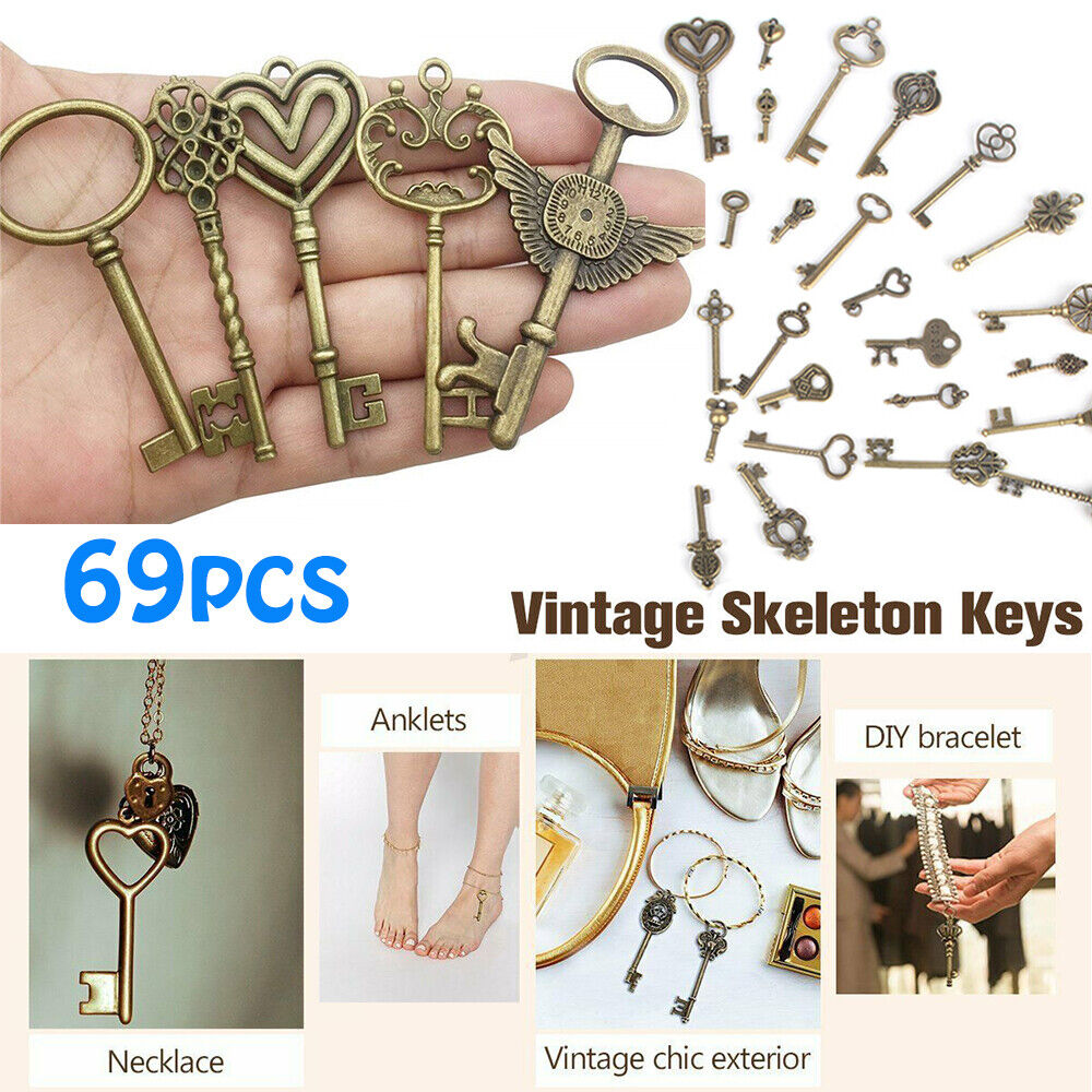 69pcs Vintage Keys Lot Antique Furniture Cabinet Old Lock Key Pendant Charms