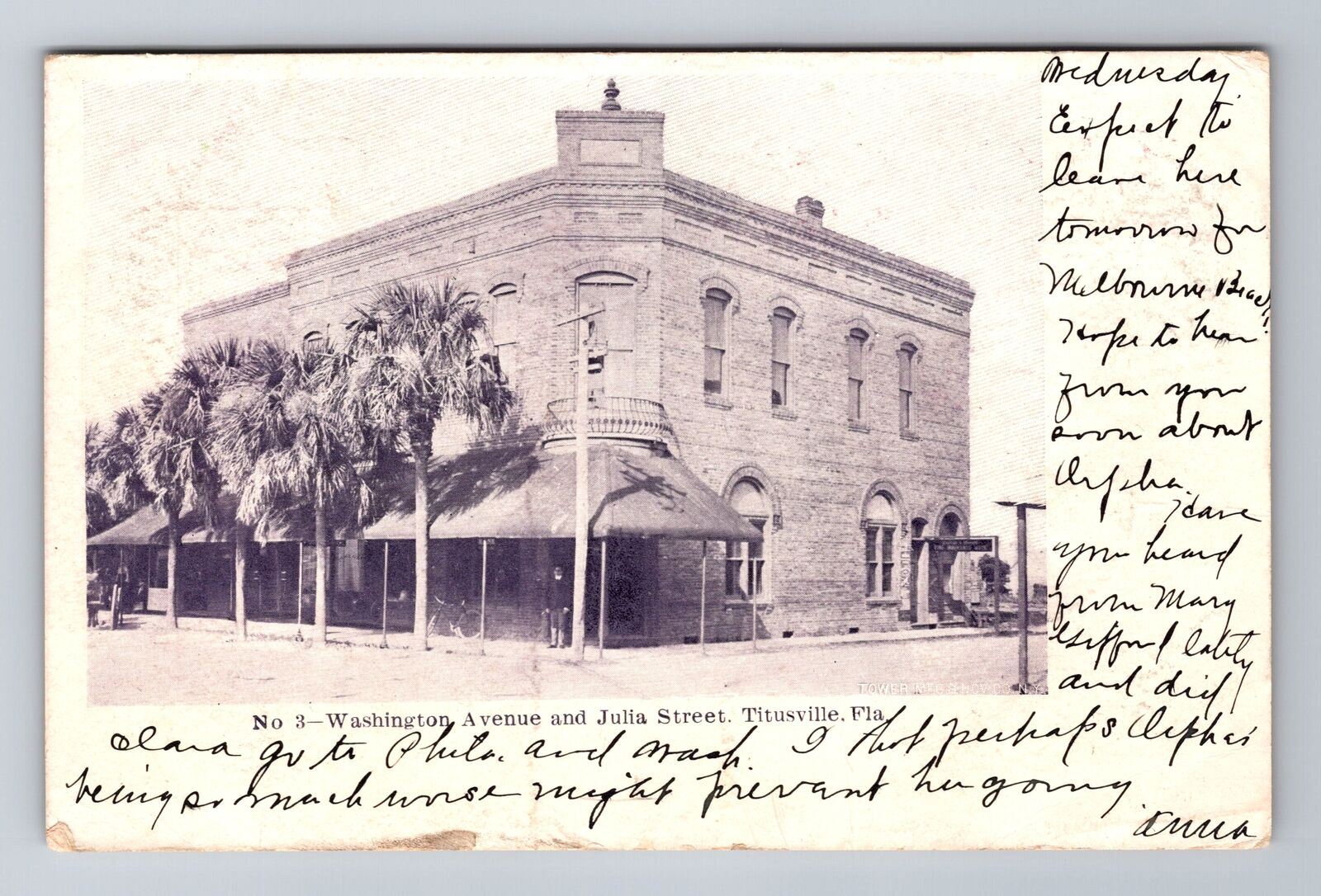 Titusville FL-Florida, Washington Avenue & Julia Street, Vintage c1906 Postcard