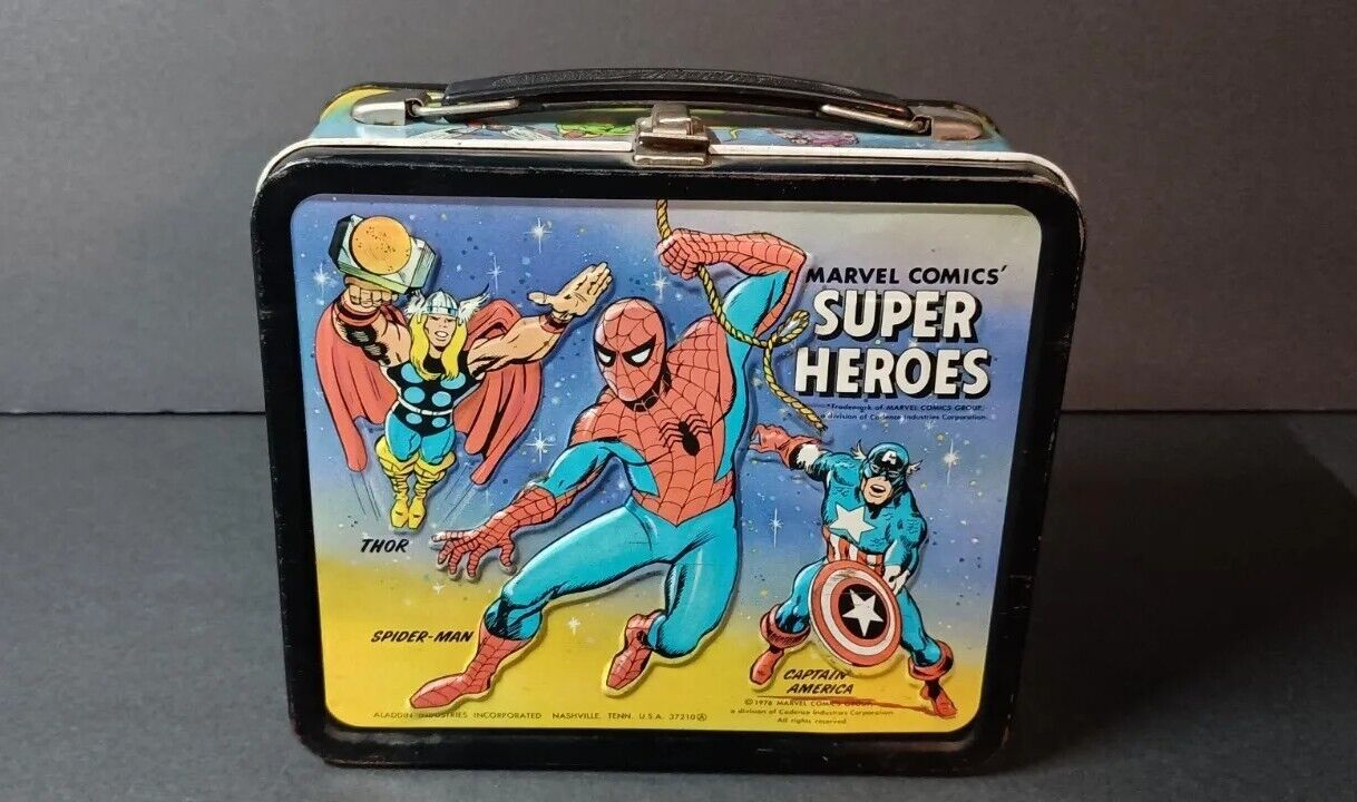 VINTAGE 1976 MARVEL COMICS SUPER HEROES LUNCHBOX Lunch Box METAL Thermos