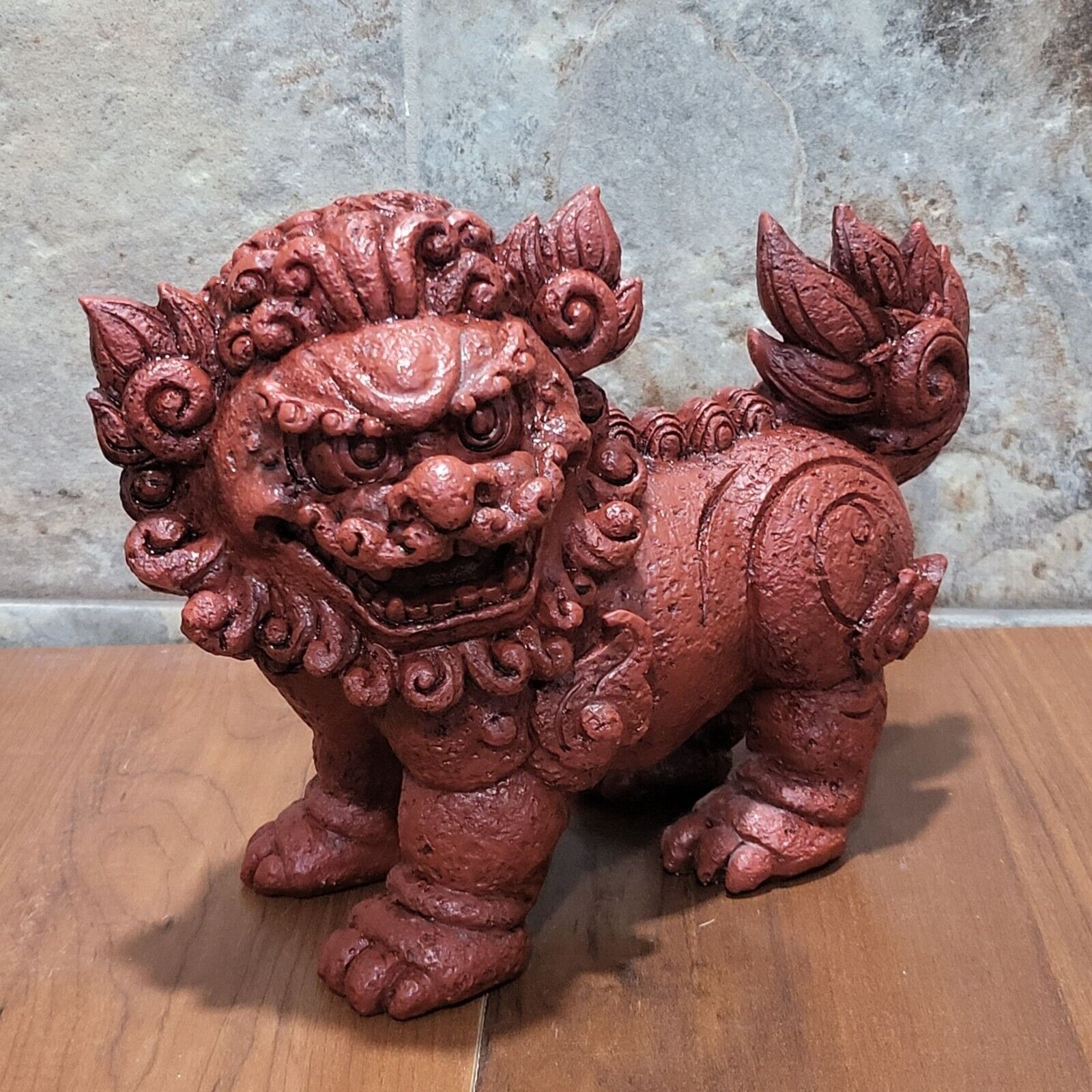 VTG Red Resin Foo Dog Lion Dragon Guardian Standing Statue Sculpture