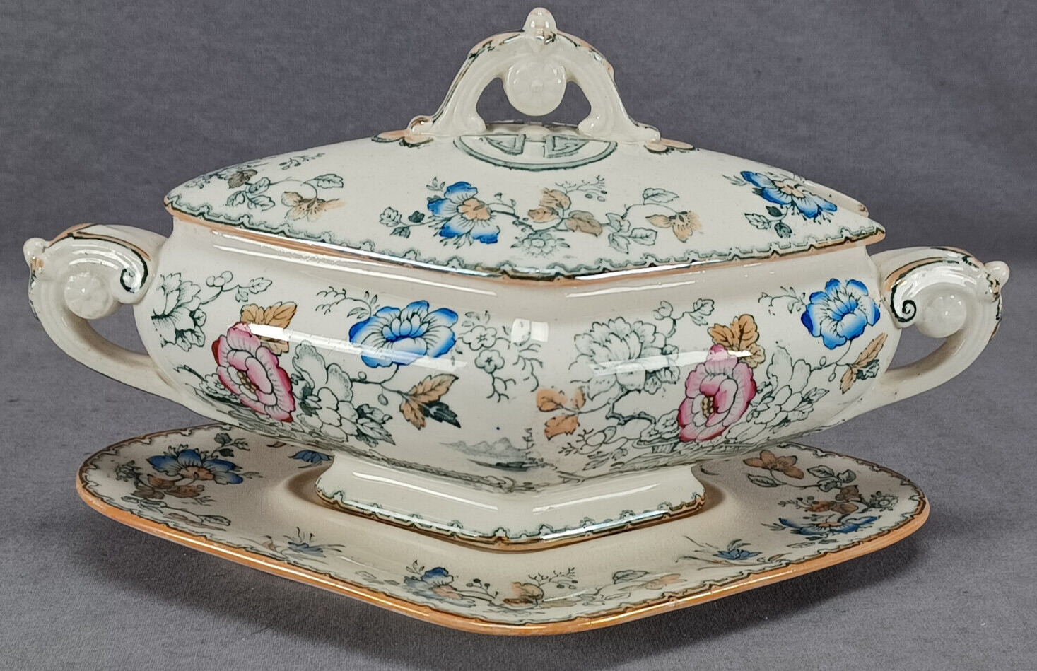 William Brownfield A9897 Hand Colored Transferware Sauce Tureen C. 1881