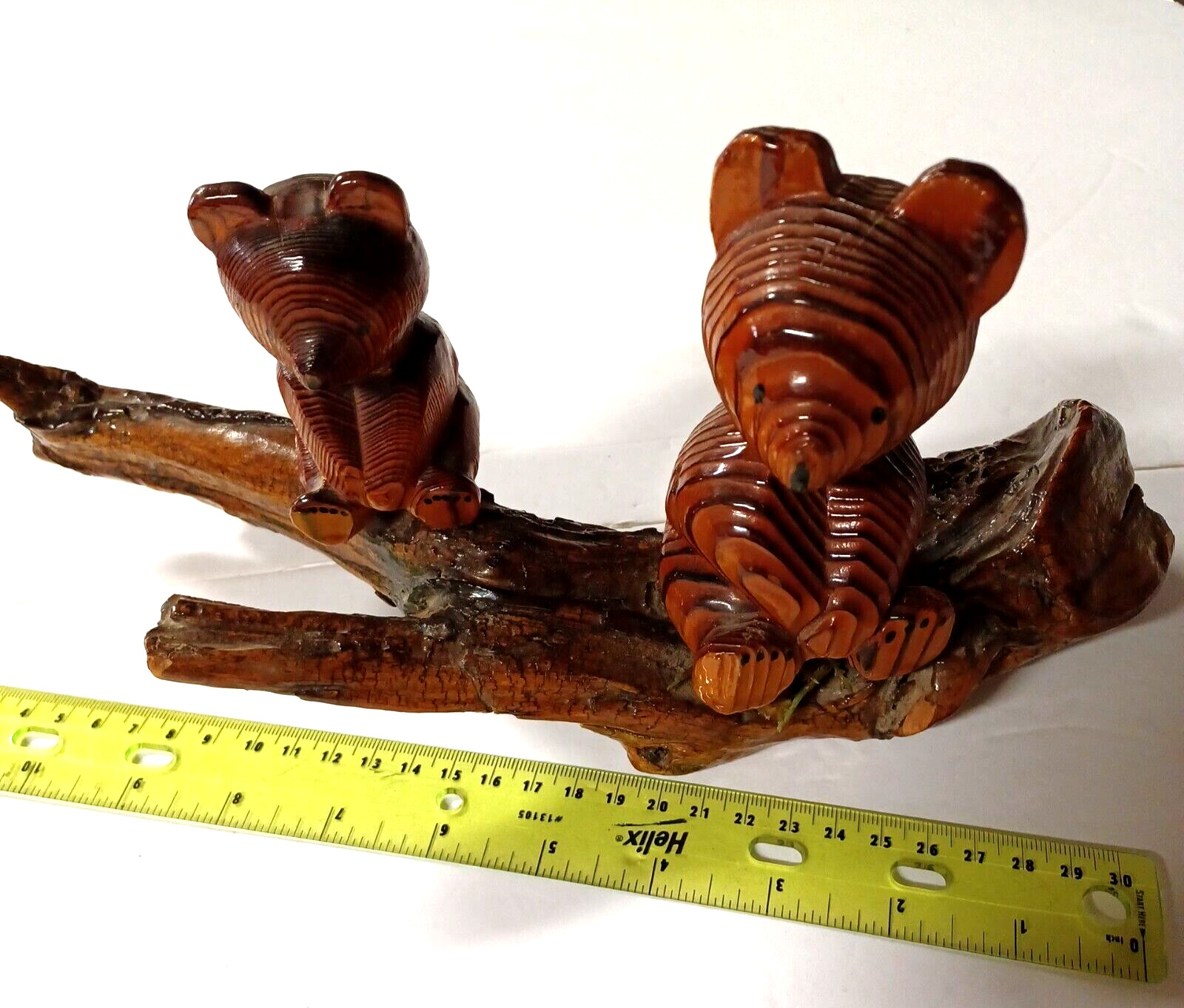 Vintage Hand Carved Wood Figurines 2 Bears Sculpture