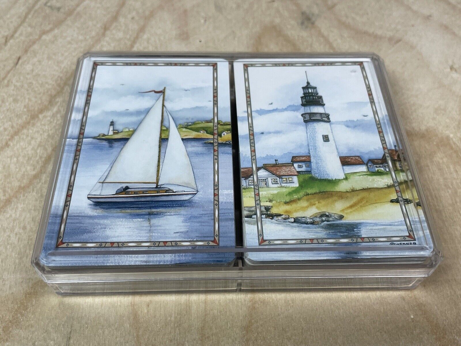 2 Decks 2003 Artist Wendy Wegner Playing Cards - Sailboat and Lighthouse in Case