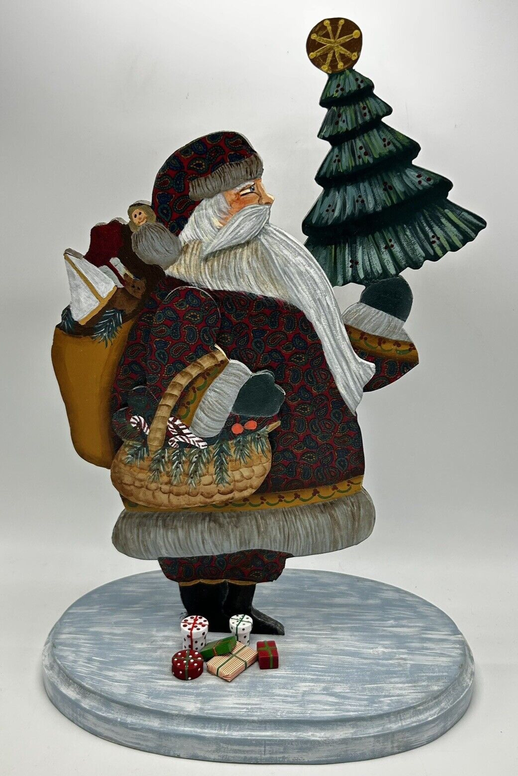 Whimsical Artist Hand Painted Tole Folk Art Santa Standing Wood Sculpture