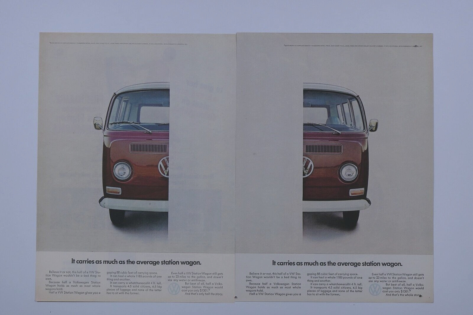 1969 Volkswagen Bus Vintage LEFTY RIGHTY Original Print Ad 2 page